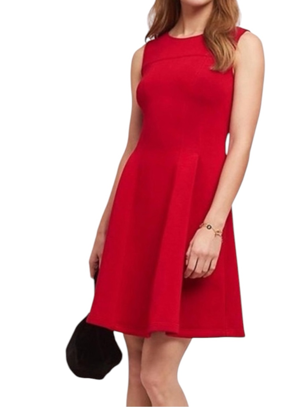 Maeve Anthropologie Red Debutante Sleeveless Flared Scuba Dress Size L